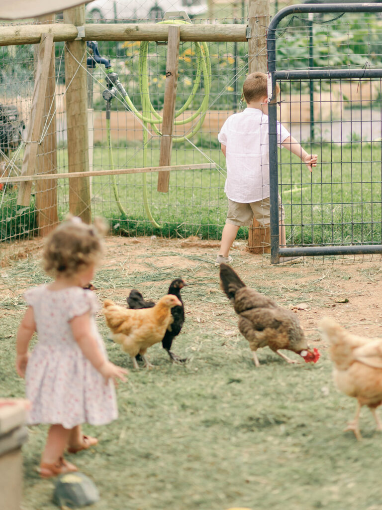 kids playing in chicken coupe 