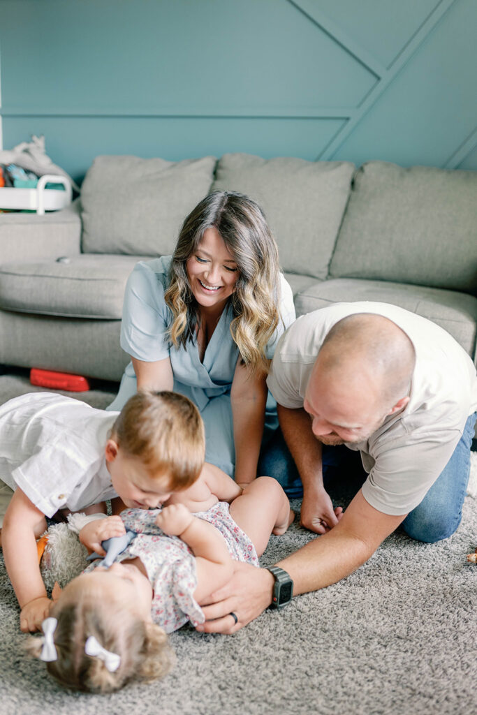 family having a tickle fight